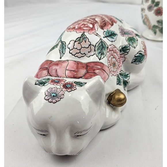 Floral Porcelain Vase Candlestick Trinket Box Cat Decor Set Cottagecore - Picture 10 of 16